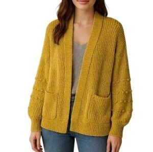 MADEWELL Bobble Sleeve Sycamore Cardigan Knit In Egyptian Gold Size XL